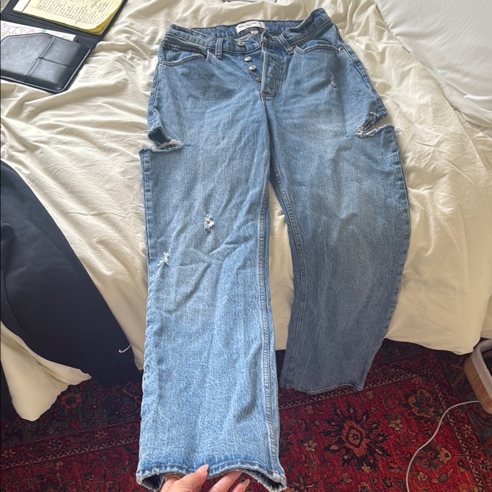 Abercrombie & Fitch Classic Blue Women's Jeans with Side Thigh Slits - 90s Baggy